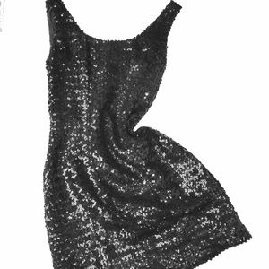 Vintage Sequin Black Dress size Small Scoop Neck & Back